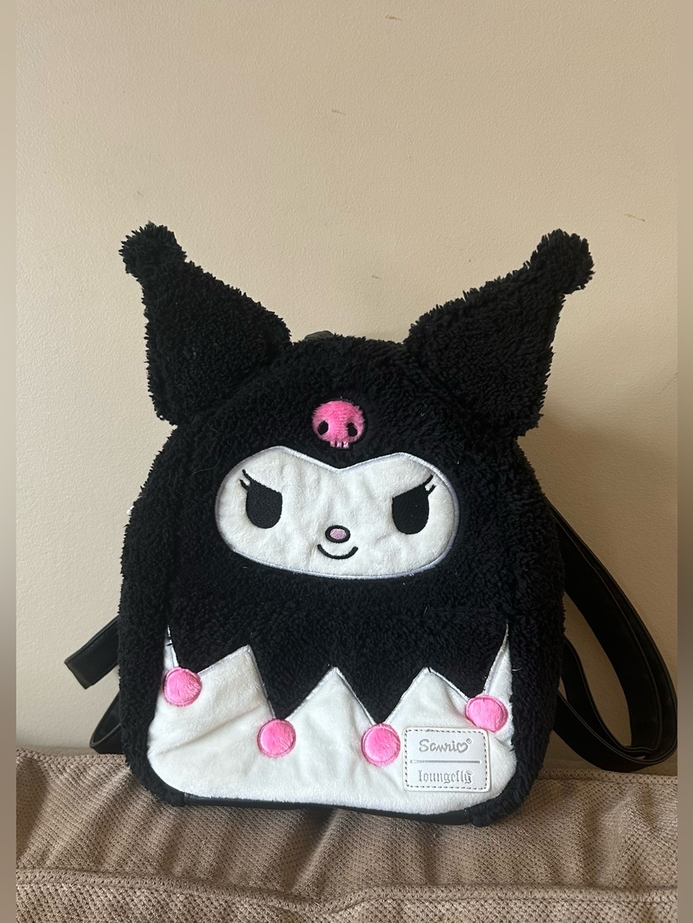 Sanrio Kuromi Sherpa Mini Backpack in Black and Pink